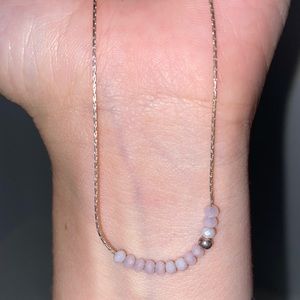 Dainty Pink Stone Necklace on Silver Chain